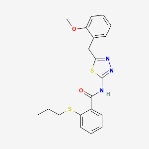 molecular formula C20H21N3O2S2 B14960025 N-[5-(2-methoxybenzyl)-1,3,4-thiadiazol-2-yl]-2-(propylsulfanyl)benzamide 