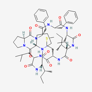 (3S,9S,12S,15S,18S,21S,24S,27S,30S)-24,27-Dibenzyl-9,18-bis[(2R)-butan-2-yl]-12-(2-methylpropyl)-15-(2-methylsulfanylethyl)-21-propan-2-yl-1,7,10,13,16,19,22,25,28-nonazatricyclo[28.3.0.03,7]tritriacontane-2,8,11,14,17,20,23,26,29-nonone