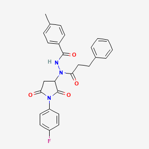 molecular formula C27H24FN3O4 B14962079 N'-[1-(4-fluorophenyl)-2,5-dioxopyrrolidin-3-yl]-4-methyl-N'-(3-phenylpropanoyl)benzohydrazide 