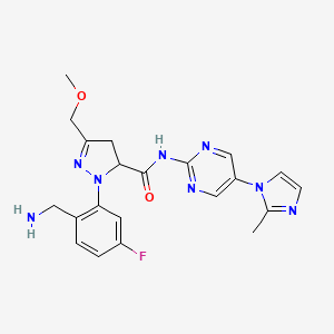 molecular formula C21H23FN8O2 B1496211 1-[2-(Aminomethyl)-5-fluorophenyl]-4,5-dihydro-3-(methoxymethyl)-N-[5-(2-methyl-1H-imidazol-1-yl)-2-pyrimidinyl]-1H-pyrazole-5-carboxamide 