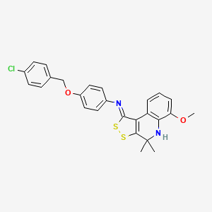 molecular formula C26H23ClN2O2S2 B14962569 4-[(4-chlorobenzyl)oxy]-N-[(1Z)-6-methoxy-4,4-dimethyl-4,5-dihydro-1H-[1,2]dithiolo[3,4-c]quinolin-1-ylidene]aniline 