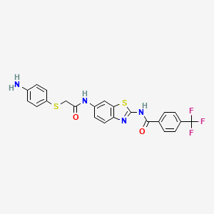 B1496286 N-[6-[[2-(4-Aminophenyl)sulfanylacetyl]amino]-1,3-benzothiazol-2-yl]-4-(trifluoromethyl)benzamide CAS No. 2031177-48-5