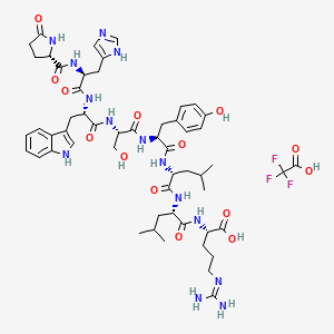 molecular formula C54H73F3N14O14 B1496323 (2S)-5-(diaminomethylideneamino)-2-[[(2S)-2-[[(2R)-2-[[(2S)-2-[[(2S)-3-hydroxy-2-[[(2S)-2-[[(2S)-3-(1H-imidazol-5-yl)-2-[[(2S)-5-oxopyrrolidine-2-carbonyl]amino]propanoyl]amino]-3-(1H-indol-3-yl)propanoyl]amino]propanoyl]amino]-3-(4-hydroxyphenyl)propanoyl]amino]-4-methylpentanoyl]amino]-4-methylpentanoyl]amino]pentanoic acid;2,2,2-trifluoroacetic acid CAS No. 112642-14-5