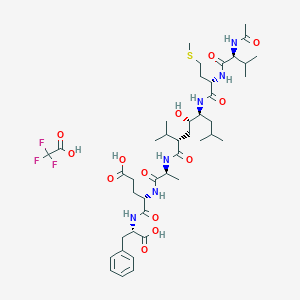 molecular formula C43H67F3N6O13S B1496414 (4S)-4-[[(2S)-2-[[(2S,4S,5S)-5-[[(2S)-2-[[(2S)-2-acetamido-3-methylbutanoyl]amino]-4-methylsulfanylbutanoyl]amino]-4-hydroxy-7-methyl-2-propan-2-yloctanoyl]amino]propanoyl]amino]-5-[[(1S)-1-carboxy-2-phenylethyl]amino]-5-oxopentanoic acid;2,2,2-trifluoroacetic acid 