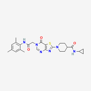 molecular formula C25H30N6O3S B14964230 N-cyclopropyl-1-(7-oxo-6-{2-oxo-2-[(2,4,6-trimethylphenyl)amino]ethyl}-6,7-dihydro[1,3]thiazolo[4,5-d]pyrimidin-2-yl)piperidine-4-carboxamide 