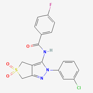 molecular formula C18H13ClFN3O3S B14964818 N-(2-(3-chlorophenyl)-5,5-dioxido-4,6-dihydro-2H-thieno[3,4-c]pyrazol-3-yl)-4-fluorobenzamide 