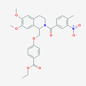 molecular formula C29H30N2O8 B14965333 Ethyl 4-((6,7-dimethoxy-2-(4-methyl-3-nitrobenzoyl)-1,2,3,4-tetrahydroisoquinolin-1-yl)methoxy)benzoate 