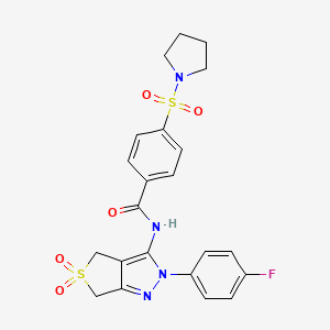 molecular formula C22H21FN4O5S2 B14966281 N-(2-(4-fluorophenyl)-5,5-dioxido-4,6-dihydro-2H-thieno[3,4-c]pyrazol-3-yl)-4-(pyrrolidin-1-ylsulfonyl)benzamide 