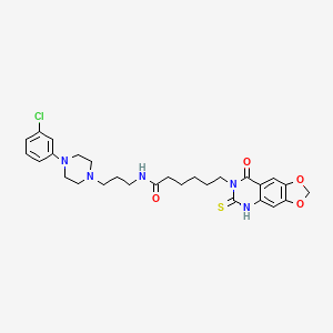 molecular formula C28H34ClN5O4S B14967139 N-(3-(4-(3-chlorophenyl)piperazin-1-yl)propyl)-6-(8-oxo-6-thioxo-5,6-dihydro-[1,3]dioxolo[4,5-g]quinazolin-7(8H)-yl)hexanamide 