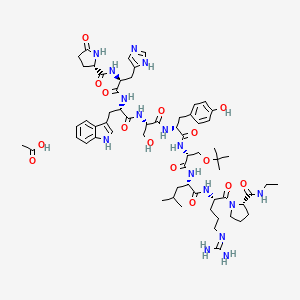 molecular formula C62H90N16O15 B1496815 acetic acid;(2S)-N-[(2S)-1-[[(2S)-1-[[(2S)-1-[[(2R)-1-[[(2R)-1-[[(2S)-1-[[(2S)-5-(diaminomethylideneamino)-1-[(2S)-2-(ethylcarbamoyl)pyrrolidin-1-yl]-1-oxopentan-2-yl]amino]-4-methyl-1-oxopentan-2-yl]amino]-3-[(2-methylpropan-2-yl)oxy]-1-oxopropan-2-yl]amino]-3-(4-hydroxyphenyl)-1-oxopropan-2-yl]amino]-3-hydroxy-1-oxopropan-2-yl]amino]-3-(1H-indol-3-yl)-1-oxopropan-2-yl]amino]-3-(1H-imidazol-5-yl)-1-oxopropan-2-yl]-5-oxopyrrolidine-2-carboxamide 