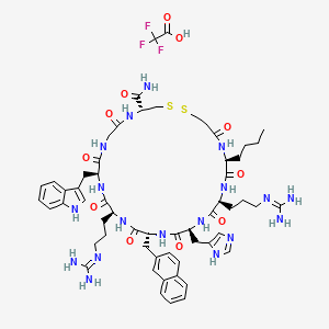molecular formula C58H77F3N18O11S2 B1496841 (4R,10S,13S,16R,19S,22S,25S)-25-butyl-13,22-bis[3-(diaminomethylideneamino)propyl]-19-(1H-imidazol-5-ylmethyl)-10-(1H-indol-3-ylmethyl)-16-(naphthalen-2-ylmethyl)-6,9,12,15,18,21,24,27-octaoxo-1,2-dithia-5,8,11,14,17,20,23,26-octazacyclononacosane-4-carboxamide;2,2,2-trifluoroacetic acid CAS No. 613222-50-7