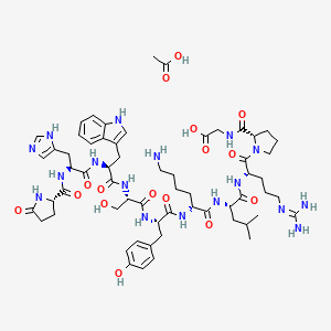 molecular formula C61H87N17O16 B1496848 acetic acid;2-[[(2S)-1-[(2S)-2-[[(2S)-2-[[(2R)-6-amino-2-[[(2S)-2-[[(2S)-3-hydroxy-2-[[(2S)-2-[[(2S)-3-(1H-imidazol-5-yl)-2-[[(2S)-5-oxopyrrolidine-2-carbonyl]amino]propanoyl]amino]-3-(1H-indol-3-yl)propanoyl]amino]propanoyl]amino]-3-(4-hydroxyphenyl)propanoyl]amino]hexanoyl]amino]-4-methylpentanoyl]amino]-5-(diaminomethylideneamino)pentanoyl]pyrrolidine-2-carbonyl]amino]acetic acid CAS No. 214061-18-4