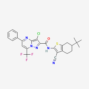 molecular formula C27H23ClF3N5OS B14968494 N-(6-tert-butyl-3-cyano-4,5,6,7-tetrahydro-1-benzothiophen-2-yl)-3-chloro-5-phenyl-7-(trifluoromethyl)pyrazolo[1,5-a]pyrimidine-2-carboxamide 
