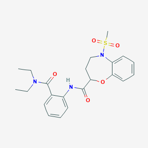 molecular formula C22H27N3O5S B14969244 N-[2-(diethylcarbamoyl)phenyl]-5-(methylsulfonyl)-2,3,4,5-tetrahydro-1,5-benzoxazepine-2-carboxamide 