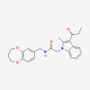 molecular formula C24H26N2O4 B14969380 N-(3,4-dihydro-2H-1,5-benzodioxepin-7-ylmethyl)-2-(2-methyl-3-propanoyl-1H-indol-1-yl)acetamide 