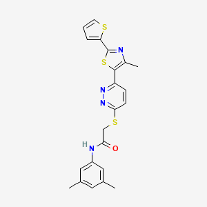 molecular formula C22H20N4OS3 B14969476 N-(3,5-dimethylphenyl)-2-((6-(4-methyl-2-(thiophen-2-yl)thiazol-5-yl)pyridazin-3-yl)thio)acetamide 