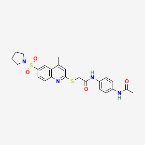 molecular formula C24H26N4O4S2 B14969532 N-(4-Acetamidophenyl)-2-{[4-methyl-6-(pyrrolidine-1-sulfonyl)quinolin-2-YL]sulfanyl}acetamide 