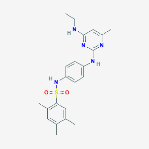 molecular formula C22H27N5O2S B14969639 N-(4-((4-(ethylamino)-6-methylpyrimidin-2-yl)amino)phenyl)-2,4,5-trimethylbenzenesulfonamide 