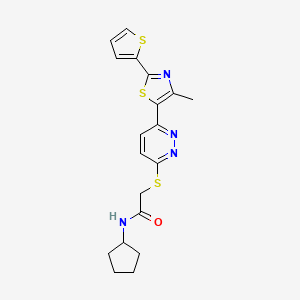 molecular formula C19H20N4OS3 B14969836 N-cyclopentyl-2-((6-(4-methyl-2-(thiophen-2-yl)thiazol-5-yl)pyridazin-3-yl)thio)acetamide 