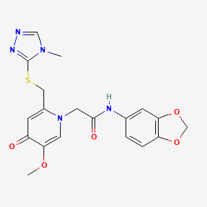 molecular formula C19H19N5O5S B14969931 N-(benzo[d][1,3]dioxol-5-yl)-2-(5-methoxy-2-(((4-methyl-4H-1,2,4-triazol-3-yl)thio)methyl)-4-oxopyridin-1(4H)-yl)acetamide 