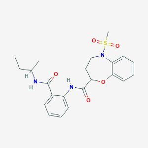 molecular formula C22H27N3O5S B14970074 N-[2-(butan-2-ylcarbamoyl)phenyl]-5-(methylsulfonyl)-2,3,4,5-tetrahydro-1,5-benzoxazepine-2-carboxamide 