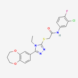 molecular formula C21H20ClFN4O3S B14970223 N-(3-chloro-4-fluorophenyl)-2-{[5-(3,4-dihydro-2H-1,5-benzodioxepin-7-yl)-4-ethyl-4H-1,2,4-triazol-3-yl]sulfanyl}acetamide 