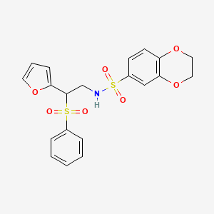 molecular formula C20H19NO7S2 B14970285 N-(2-(furan-2-yl)-2-(phenylsulfonyl)ethyl)-2,3-dihydrobenzo[b][1,4]dioxine-6-sulfonamide 
