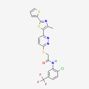 molecular formula C21H14ClF3N4OS3 B14970292 N-(2-chloro-5-(trifluoromethyl)phenyl)-2-((6-(4-methyl-2-(thiophen-2-yl)thiazol-5-yl)pyridazin-3-yl)thio)acetamide 