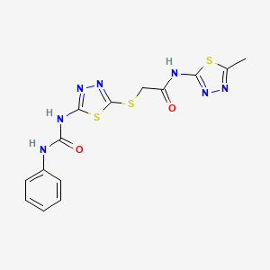 molecular formula C14H13N7O2S3 B14970341 N-(5-Methyl-1,3,4-thiadiazol-2-YL)-2-({5-[(phenylcarbamoyl)amino]-1,3,4-thiadiazol-2-YL}sulfanyl)acetamide 