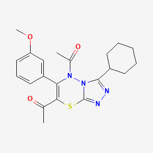 molecular formula C21H24N4O3S B14970347 1,1'-(3-cyclohexyl-6-(3-methoxyphenyl)-5H-[1,2,4]triazolo[3,4-b][1,3,4]thiadiazine-5,7-diyl)diethanone 