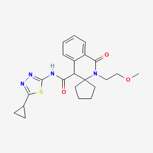 molecular formula C22H26N4O3S B14970389 N-(5-cyclopropyl-1,3,4-thiadiazol-2-yl)-2'-(2-methoxyethyl)-1'-oxo-1',4'-dihydro-2'H-spiro[cyclopentane-1,3'-isoquinoline]-4'-carboxamide 