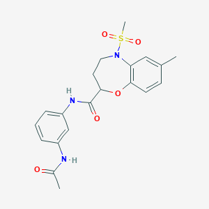molecular formula C20H23N3O5S B14970437 N-[3-(acetylamino)phenyl]-7-methyl-5-(methylsulfonyl)-2,3,4,5-tetrahydro-1,5-benzoxazepine-2-carboxamide 