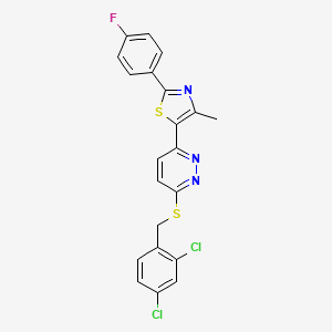 molecular formula C21H14Cl2FN3S2 B14970586 5-(6-((2,4-Dichlorobenzyl)thio)pyridazin-3-yl)-2-(4-fluorophenyl)-4-methylthiazole 