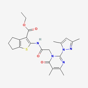 molecular formula C23H27N5O4S B14970598 ethyl 2-(2-(2-(3,5-dimethyl-1H-pyrazol-1-yl)-4,5-dimethyl-6-oxopyrimidin-1(6H)-yl)acetamido)-5,6-dihydro-4H-cyclopenta[b]thiophene-3-carboxylate 