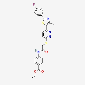 molecular formula C25H21FN4O3S2 B14970656 Ethyl 4-(2-((6-(2-(4-fluorophenyl)-4-methylthiazol-5-yl)pyridazin-3-yl)thio)acetamido)benzoate 