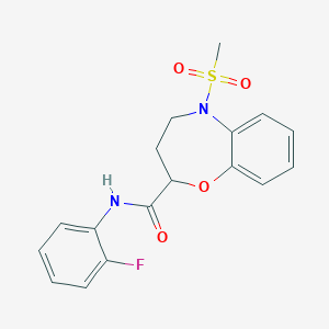 molecular formula C17H17FN2O4S B14970716 N-(2-fluorophenyl)-5-(methylsulfonyl)-2,3,4,5-tetrahydro-1,5-benzoxazepine-2-carboxamide 