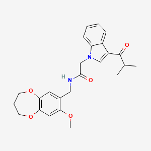 molecular formula C25H28N2O5 B14971134 N-[(8-methoxy-3,4-dihydro-2H-1,5-benzodioxepin-7-yl)methyl]-2-[3-(2-methylpropanoyl)-1H-indol-1-yl]acetamide 