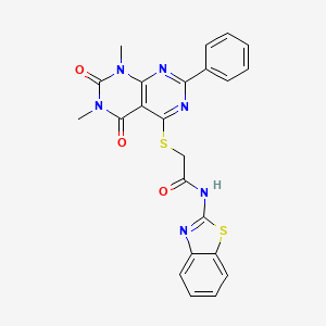 molecular formula C23H18N6O3S2 B14971280 N-(benzo[d]thiazol-2-yl)-2-((6,8-dimethyl-5,7-dioxo-2-phenyl-5,6,7,8-tetrahydropyrimido[4,5-d]pyrimidin-4-yl)thio)acetamide 