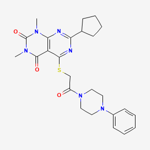 molecular formula C25H30N6O3S B14971543 7-cyclopentyl-1,3-dimethyl-5-((2-oxo-2-(4-phenylpiperazin-1-yl)ethyl)thio)pyrimido[4,5-d]pyrimidine-2,4(1H,3H)-dione 