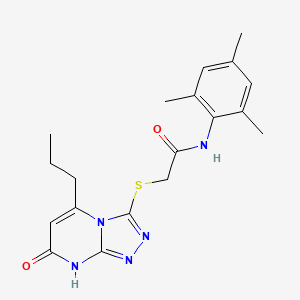 molecular formula C19H23N5O2S B14971799 N-mesityl-2-((7-oxo-5-propyl-7,8-dihydro-[1,2,4]triazolo[4,3-a]pyrimidin-3-yl)thio)acetamide 