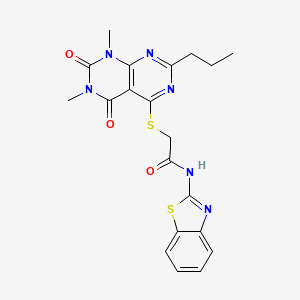 molecular formula C20H20N6O3S2 B14971817 N-(benzo[d]thiazol-2-yl)-2-((6,8-dimethyl-5,7-dioxo-2-propyl-5,6,7,8-tetrahydropyrimido[4,5-d]pyrimidin-4-yl)thio)acetamide 