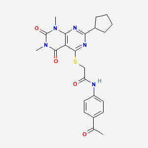 molecular formula C23H25N5O4S B14972174 N-(4-acetylphenyl)-2-((2-cyclopentyl-6,8-dimethyl-5,7-dioxo-5,6,7,8-tetrahydropyrimido[4,5-d]pyrimidin-4-yl)thio)acetamide 