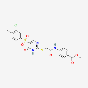 molecular formula C21H18ClN3O6S2 B14972261 Methyl 4-(2-((5-((3-chloro-4-methylphenyl)sulfonyl)-6-oxo-1,6-dihydropyrimidin-2-yl)thio)acetamido)benzoate 