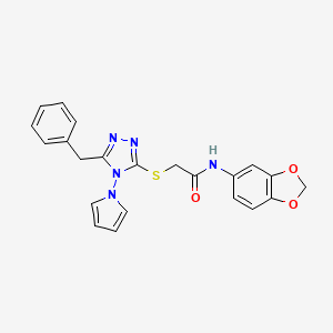 molecular formula C22H19N5O3S B14972449 N-(1,3-benzodioxol-5-yl)-2-{[5-benzyl-4-(1H-pyrrol-1-yl)-4H-1,2,4-triazol-3-yl]sulfanyl}acetamide 