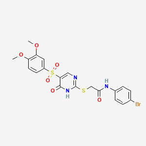 molecular formula C20H18BrN3O6S2 B14972619 N-(4-bromophenyl)-2-({5-[(3,4-dimethoxyphenyl)sulfonyl]-6-oxo-1,6-dihydropyrimidin-2-yl}sulfanyl)acetamide 