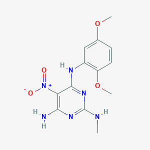 molecular formula C13H16N6O4 B14972632 N~4~-(2,5-dimethoxyphenyl)-N~2~-methyl-5-nitropyrimidine-2,4,6-triamine 
