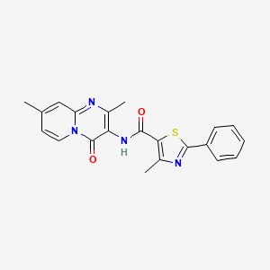 molecular formula C21H18N4O2S B14972672 N-{2,8-Dimethyl-4-oxo-4H-pyrido[1,2-A]pyrimidin-3-YL}-4-methyl-2-phenyl-1,3-thiazole-5-carboxamide 