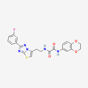 molecular formula C22H18FN5O4S B14972847 N1-(2,3-dihydrobenzo[b][1,4]dioxin-6-yl)-N2-(2-(2-(3-fluorophenyl)thiazolo[3,2-b][1,2,4]triazol-6-yl)ethyl)oxalamide 