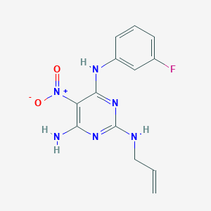 molecular formula C13H13FN6O2 B14972950 N~4~-(3-fluorophenyl)-5-nitro-N~2~-(prop-2-en-1-yl)pyrimidine-2,4,6-triamine 