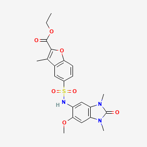 molecular formula C22H23N3O7S B14973004 Ethyl 5-(N-(6-methoxy-1,3-dimethyl-2-oxo-2,3-dihydro-1H-benzo[d]imidazol-5-yl)sulfamoyl)-3-methylbenzofuran-2-carboxylate 